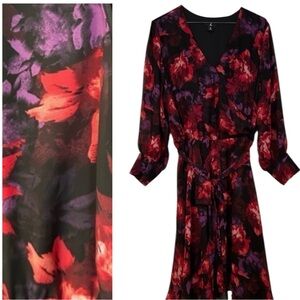 Jason Wu Dress Burgundy & Purple Roses Dark Floral Faux Wrap Belted Size 2X